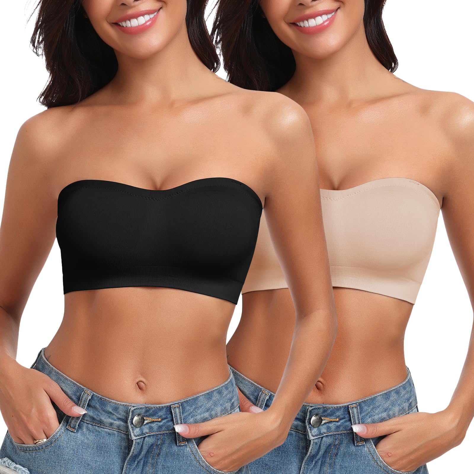 LEYSHE Sujetador sin Tirantes para Mujer, Sujetador Bandeau Acolchado, Top de Tubo sin Costuras, Top Bandeau Antideslizante