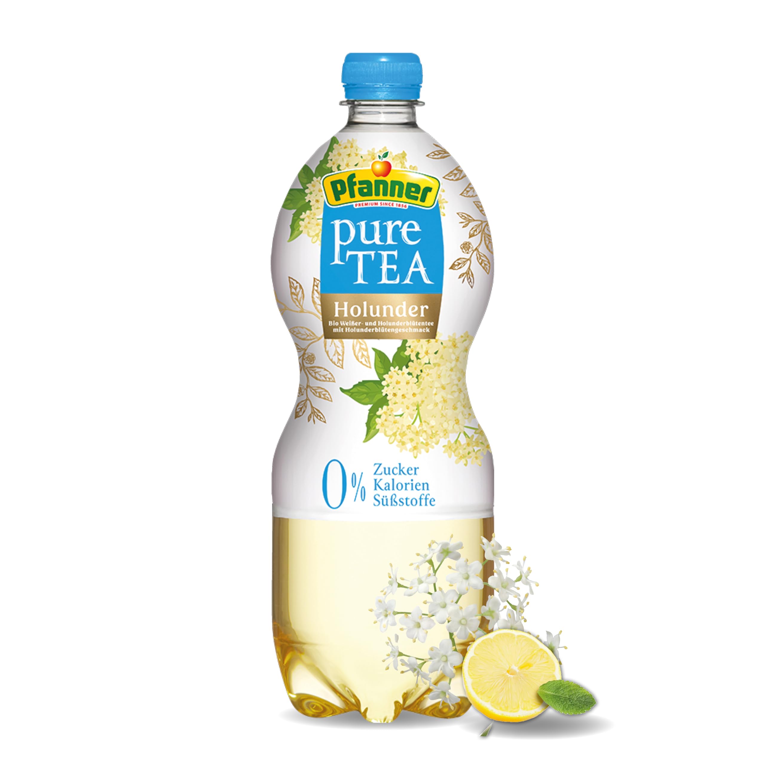 Pfanner Pure Tea Weißer Tee (1 x 1 l) – Eistee ohne Zucker und ohne Süßstoffe - Bio Tee mit Holunder und Zitronensaft