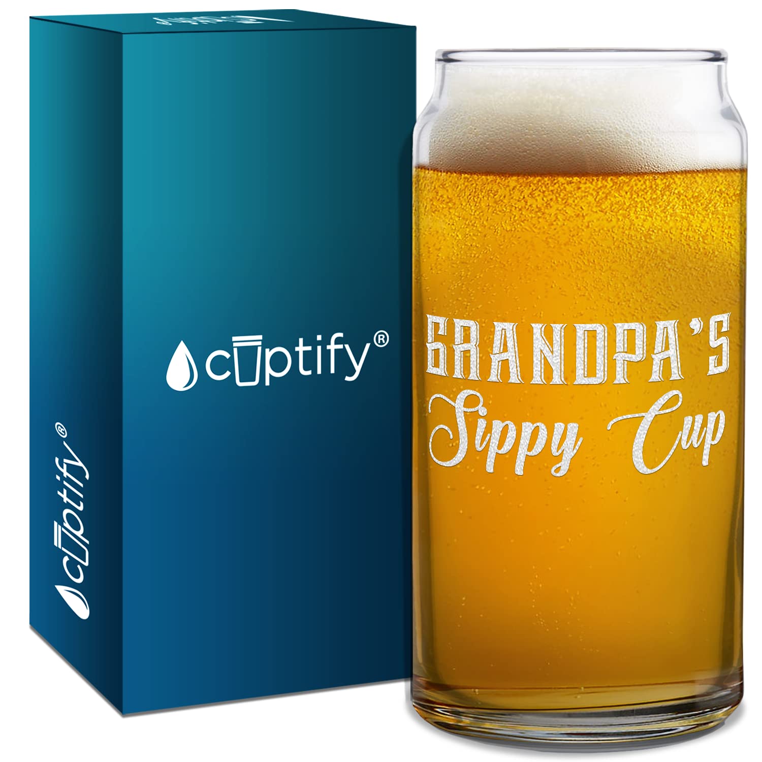 Grandpa's Sippy Cup Etched 20 oz Engraved Beer Can Glass Birthday Gift for Men, Fathers Day, Dad, Husband, Grandpa or Best Friend