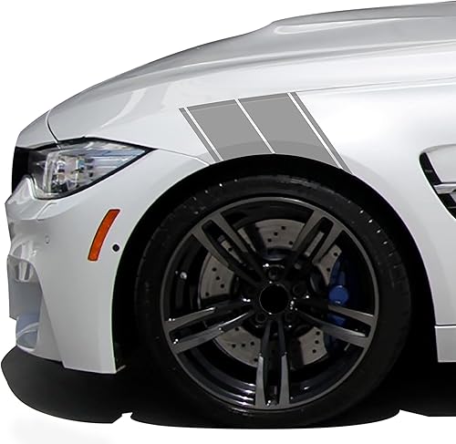 (2) Pegatinas de vinilo para guardabarros de hash a rayas de carreras, par de calcomanías a rayas (gris medio)