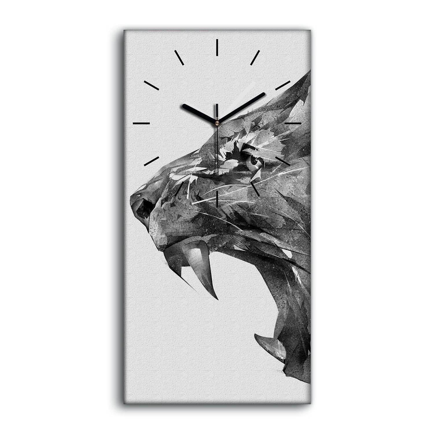 Horloge sur Toile Dessin Lion 30x60cm Tableau Mural d'Art Moderne Silencieux