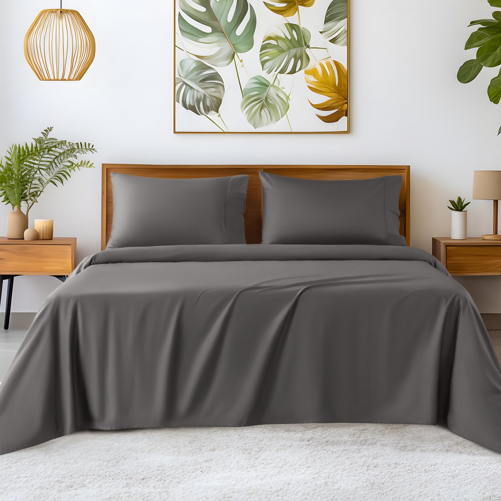 100% Egyptian Cotton Sheets - 1200 Thread Count, Luxury & Cooling Hotel Cotton Bed Sheets Set 4 Piece, Sateen Weave for Soft Feel, Fits Upto 16" Mattress (Dark Grey, Queen)