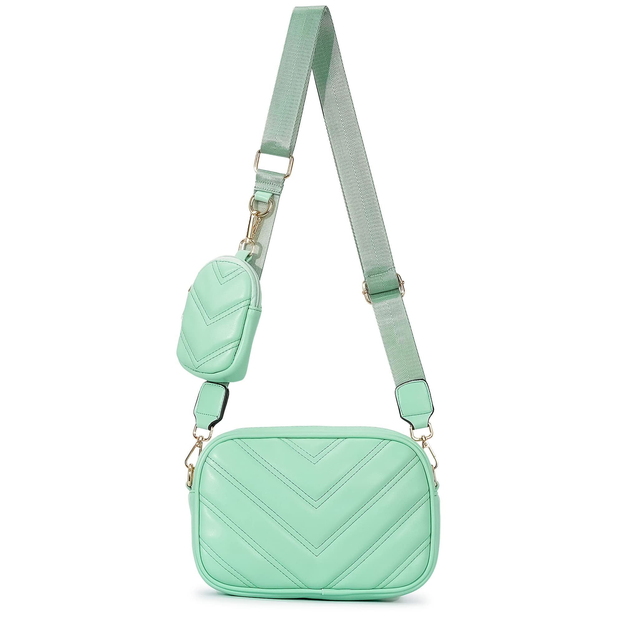 HeraldChevron Quilted Small Crossbody Bag with Coin Purse Pouch, Women Square Camera Side Shoulder 2 Size Handbags