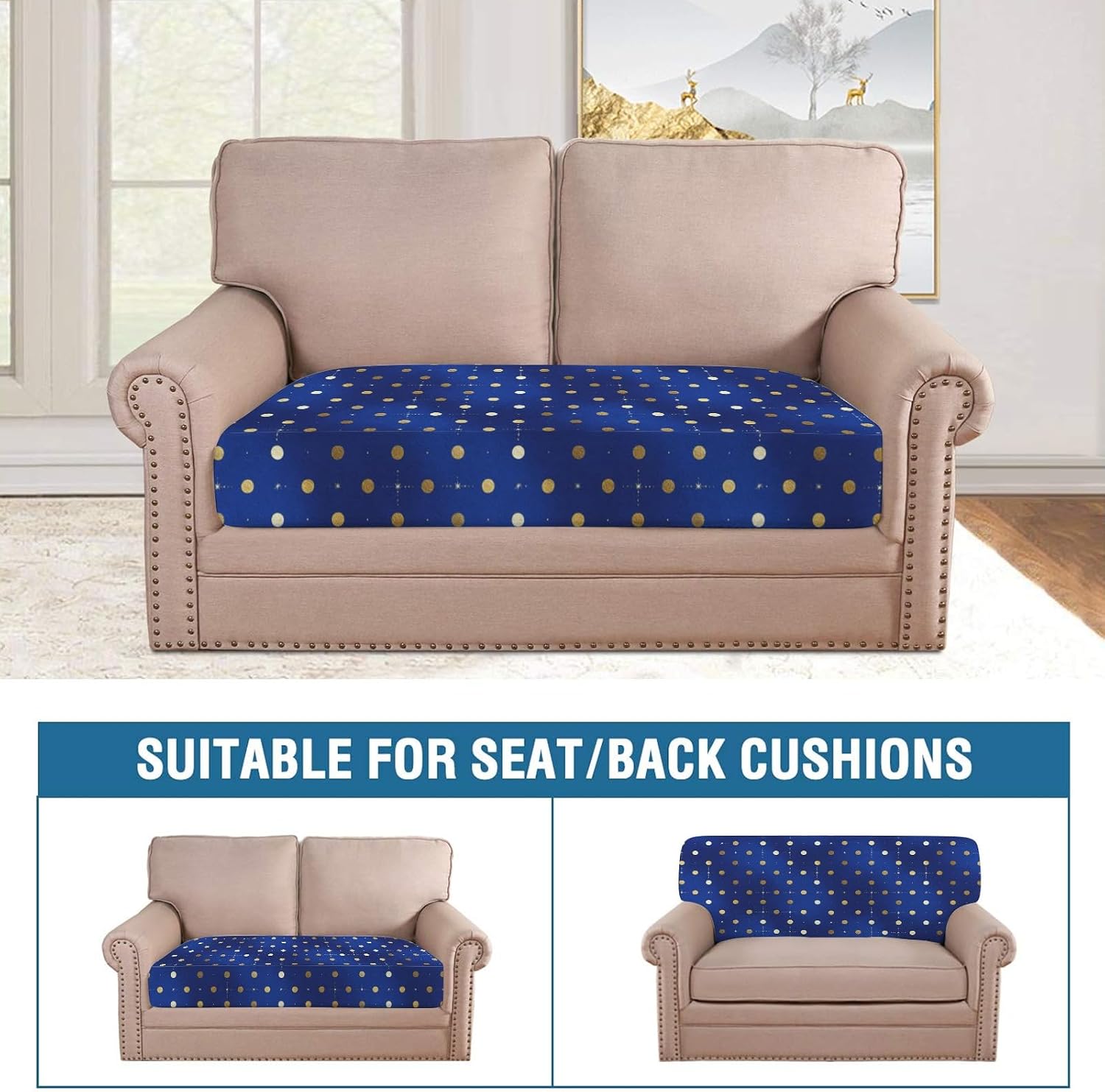 Starry Night Vibe Loveseat Covers Couch Covers for 2 Cushion Couch, 2-Piece Stretch Sofa Slipcovers Anti-Slip Washable Furniture Protectors for Dogs Pets