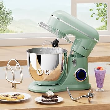 CEBORY 3-IN-1 Electric Stand Mixer, 6.5QT Bowl 660W 10-Speed Kitchen Mixer, Household Food Mixers include Dough Hook, Beater and Whisk, Bread Cake Mixer for Baking and Most Home Cooks, Agave Green