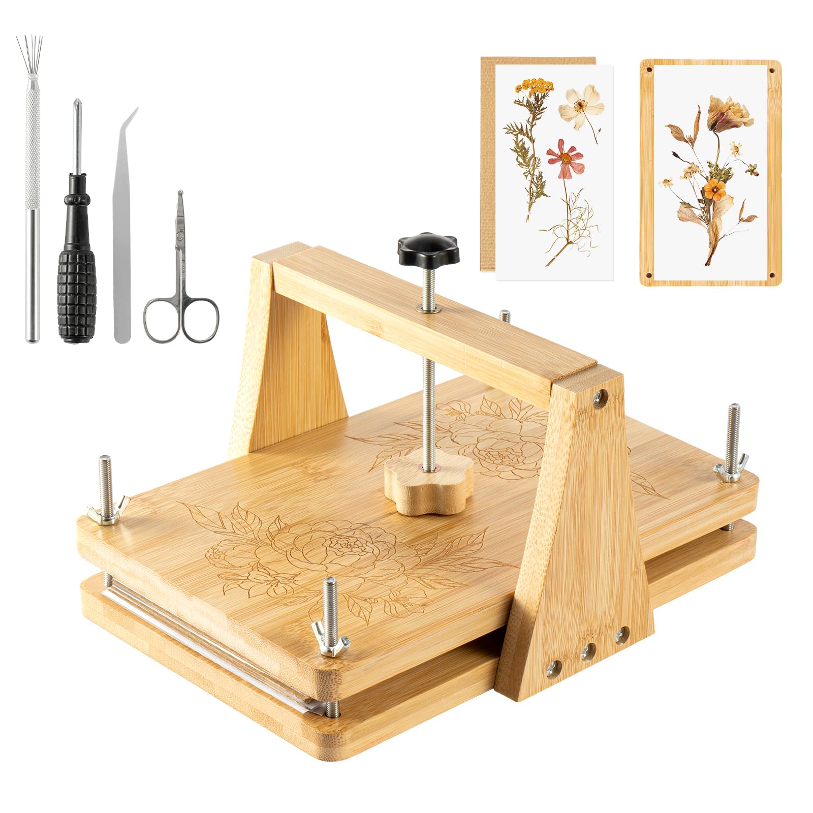 GreenWhim Large Wooden Embossing Tool Kit a Set for Creating Art with Dried Flowers/Plants Using Even Pressure Detachable Plant Specimens Pressing Board for Making Dried Flower and Plant Craft