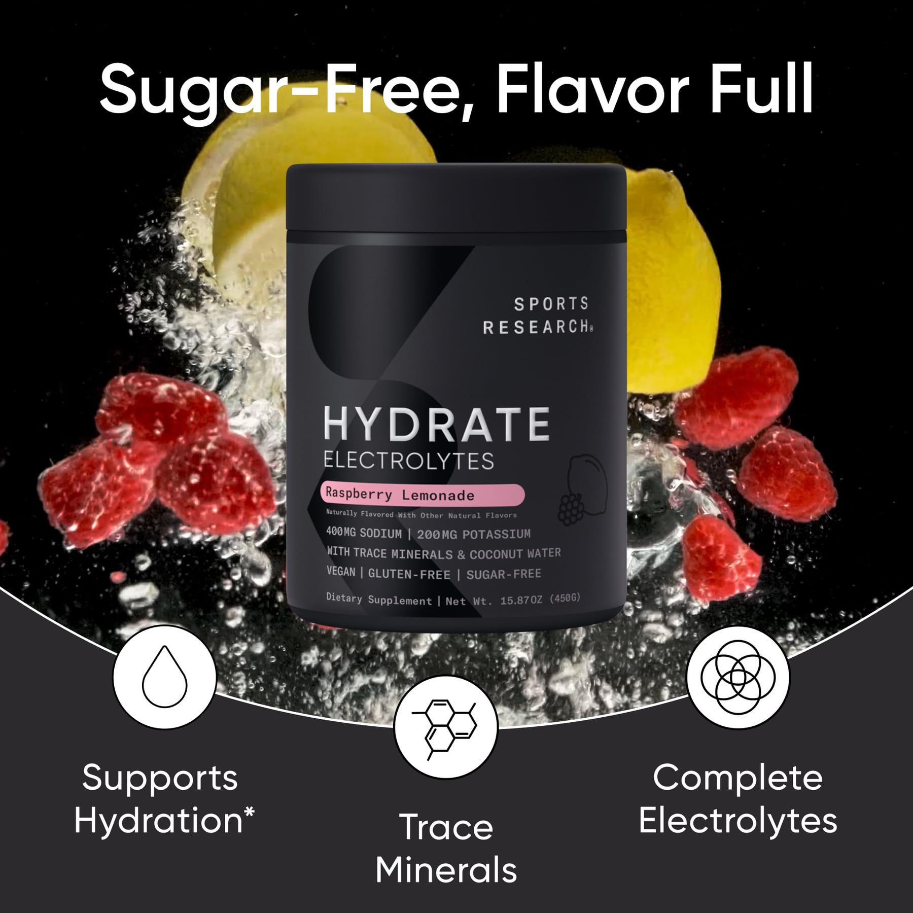 Sports Research® Hydrate Electrolytes Raspberry Lemonade, 90 Servings — Amazon image 3
