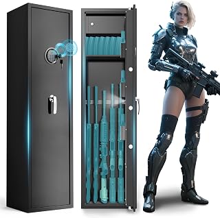 Gun Safes, Rifle Gun Safe with a Storage Box, No Assembly Required, Gun Cabinet with Removable Shelf, for Home Rifle and Pistols Storage(5-8 Gun Safe Biometric)