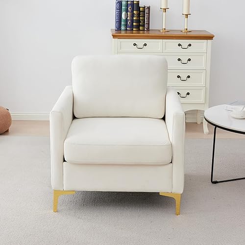 Miniatura 3 de Silla decorativa de terciopelo tapizada, moderna y individual, para sala de estar, dormitorio, oficina (beige)