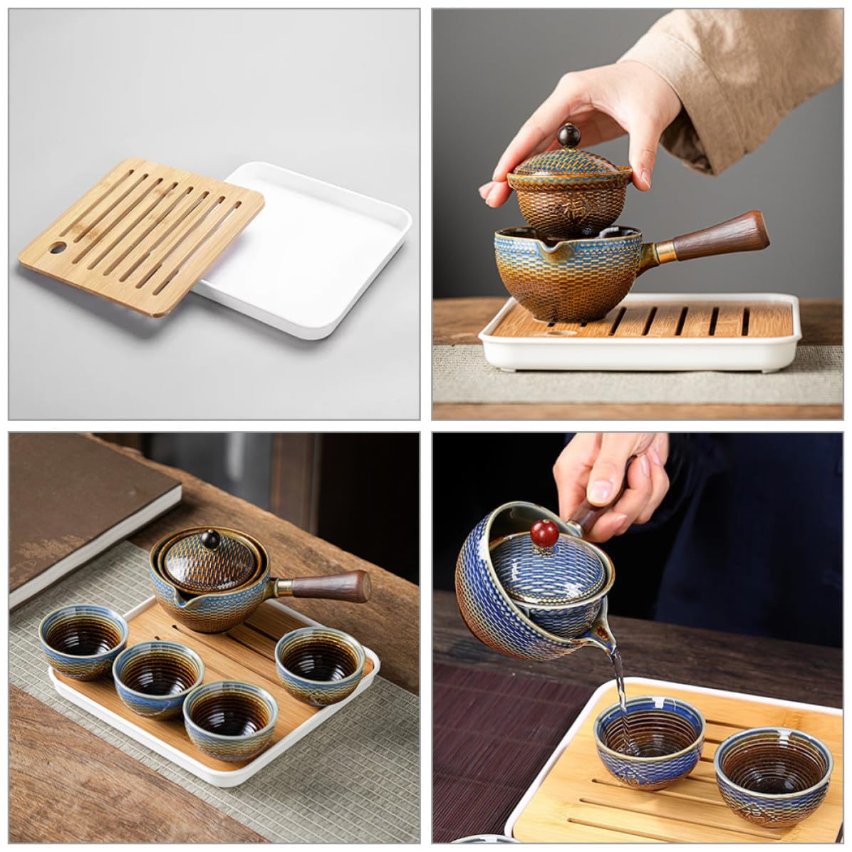 DOITOOL Juego de Té de Cerámica Portátil Tetera Giratoria y Bolsa de Lona para Viaje y Oficina, Diseño Práctico y Elegante para Aficionados al Té