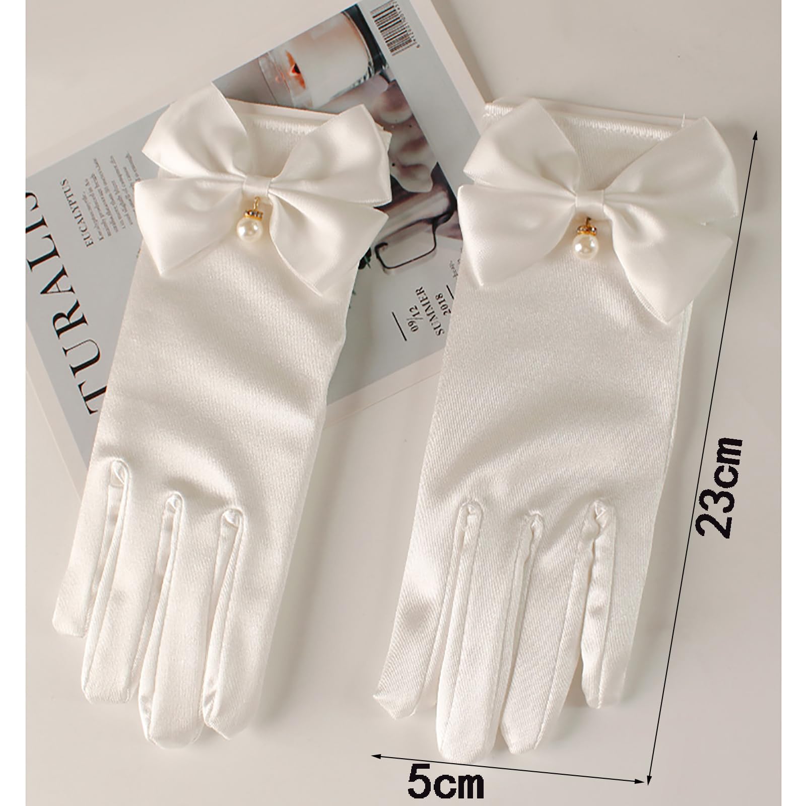 YUISI Ladies Lace Gloves/Bridal Wedding Lace Satin Gloves/White Princess Gown Gloves for Women, White Wedding Gloves for Masquerade, Party (A) 3