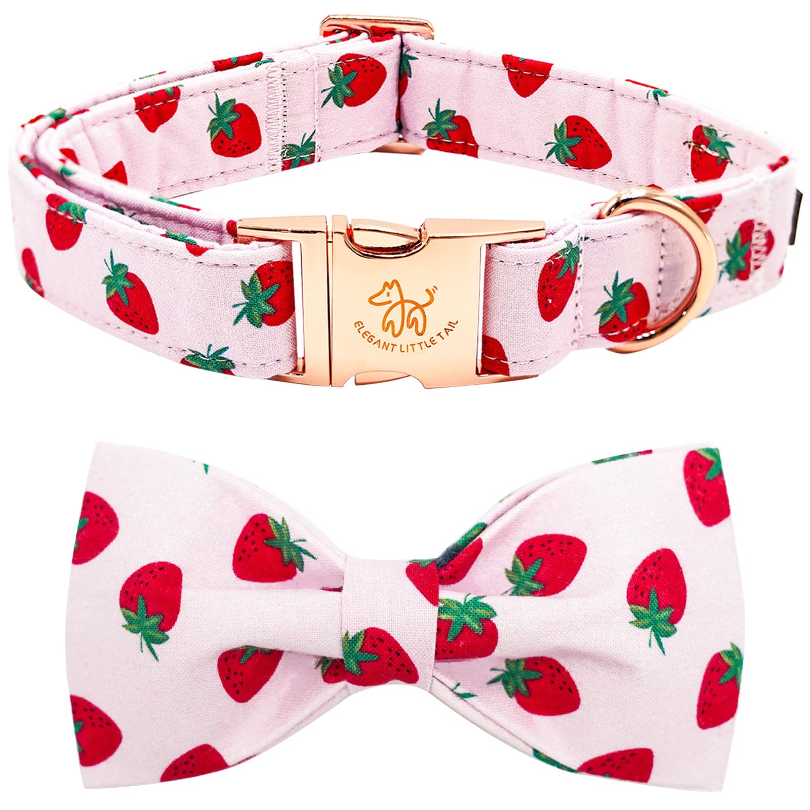 Elegant little tail Dog Collar, Strawberries Print Pet Collar Summer Dog Collar Durable Metal Buckle Dog Collars Cotton Pet Adjustable Dog Collars for