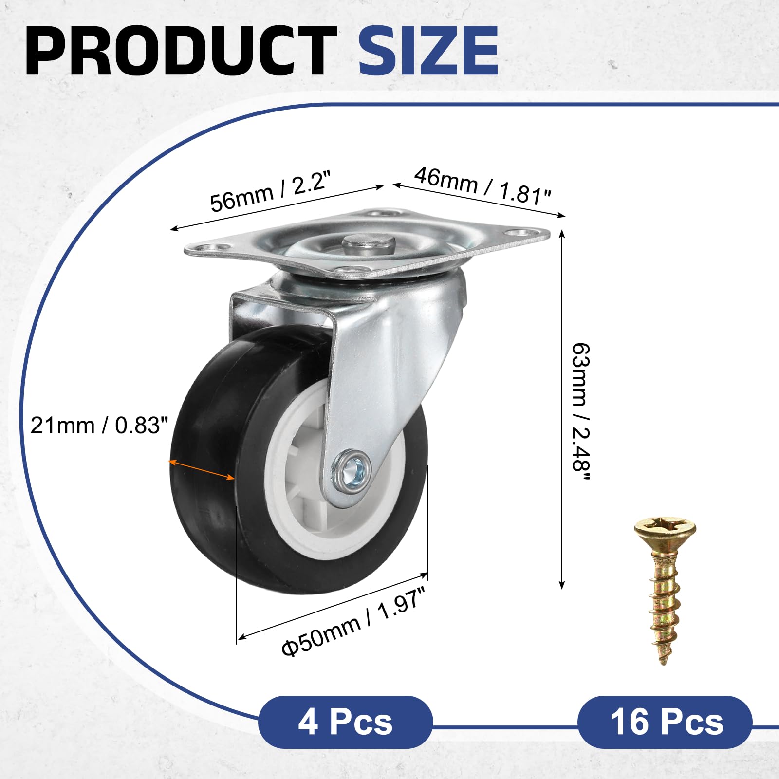 PATIKIL 2 Inch Caster Wheels, PVC Silent 360 Degree Swivel Plate Castors for Furniture Drawers Storage Bins DIY Project - 4pcs (Black) - Image 2