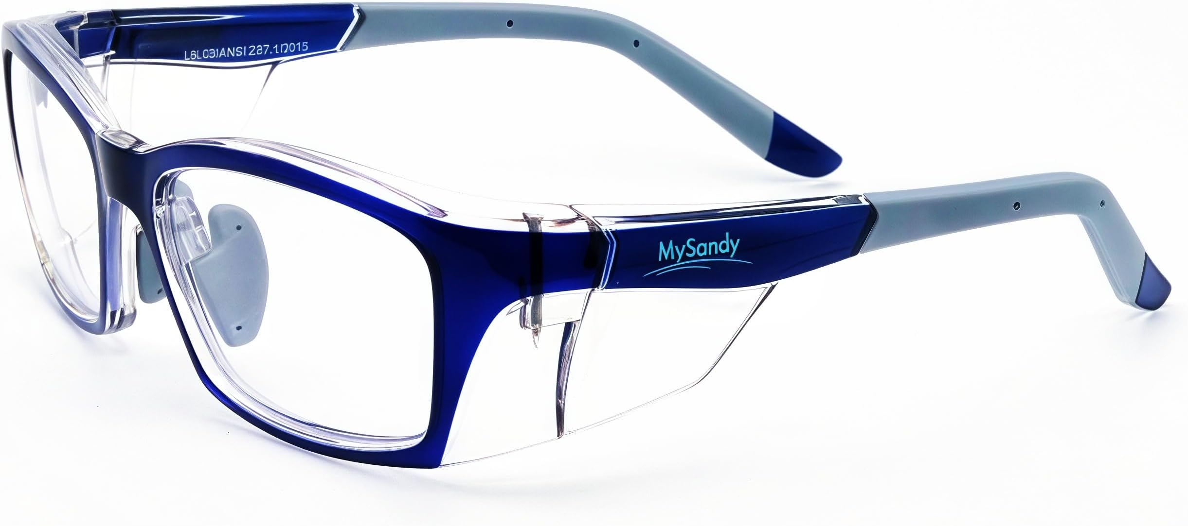 MYSANDYANSI Z87.1 Safety Glasses with Side Shields & RX Insert, Anti Fog/Blue Light PC Lens, Adjustable Nose Pads + Retainer Strap, Lightweight Fashion Eyewear (Case & Kit Included)