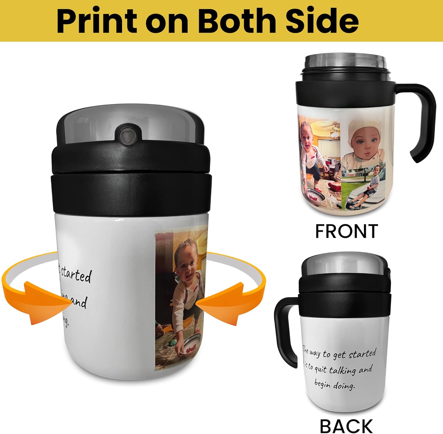 Custom Coffee Tumbler with Photo, Text & Logo | Personalized 20oz Stainless Steel Travel Mug with Handle | Double Wall Insulated Cup | Taza Personalizada Gift for Men & Women - Image 3