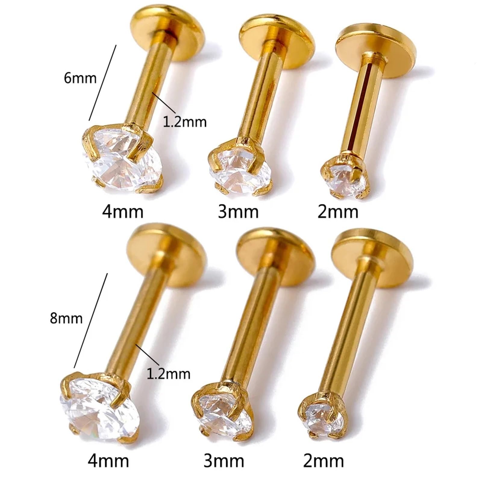 10 Uds./50 Uds. G23 Ttianium Labret oreja labio Stud joyería piedra cuadrada cartílago Tragus pendiente lengua pernos roscado joyería del cuerpo