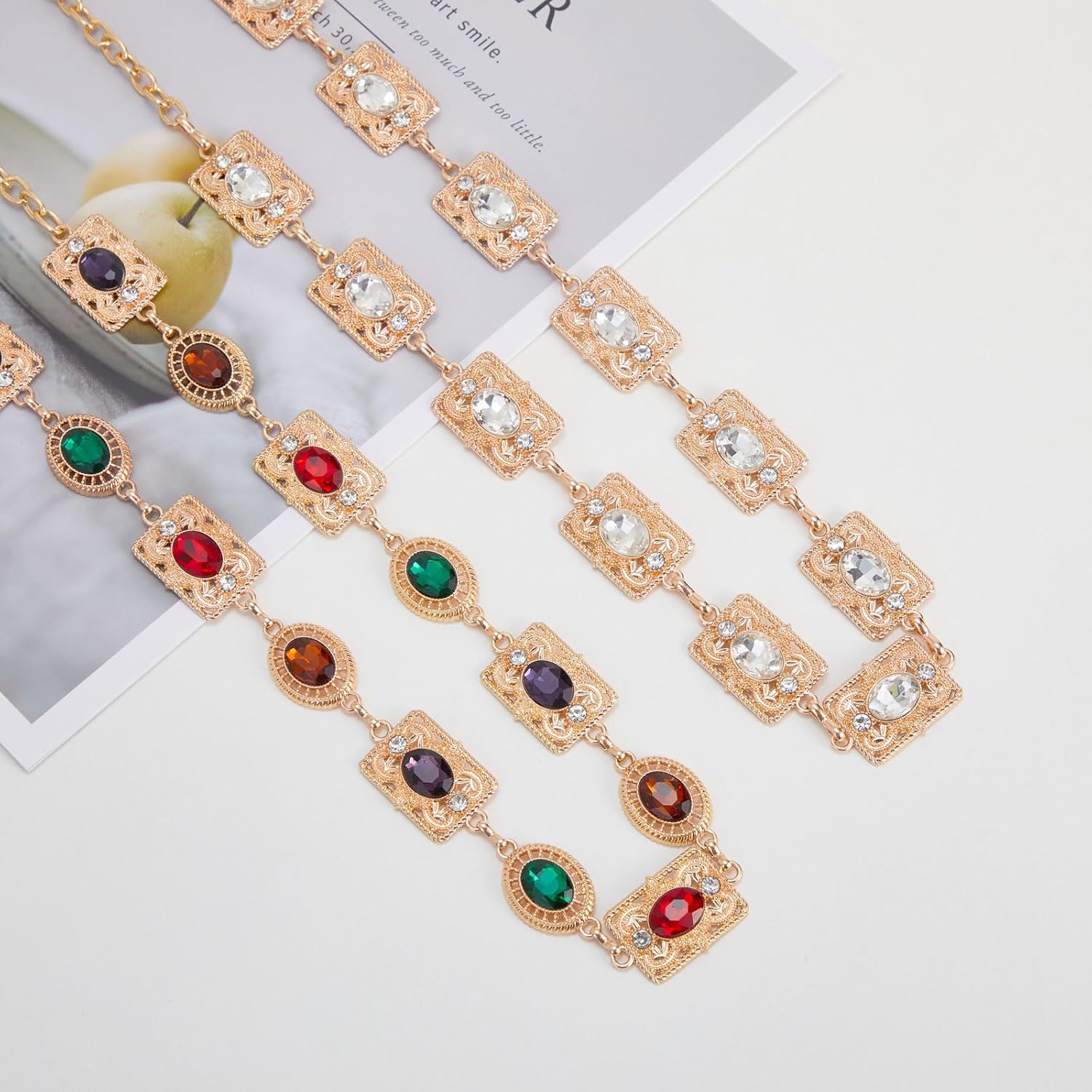 Chain Belt for Women Metal Waist Round Crystal Body Chain for Dress - Image 4