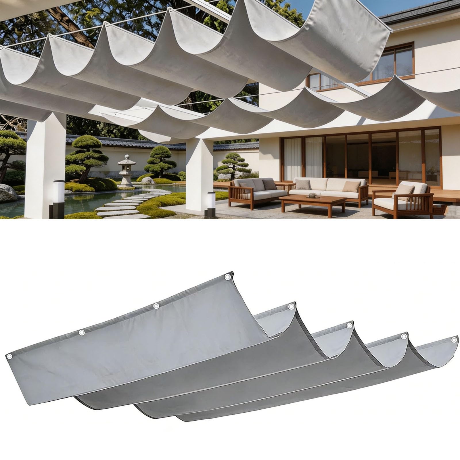 Voile d'ombrage rétractable vague 250x1050 cm gris clair pour pergola et terrasse