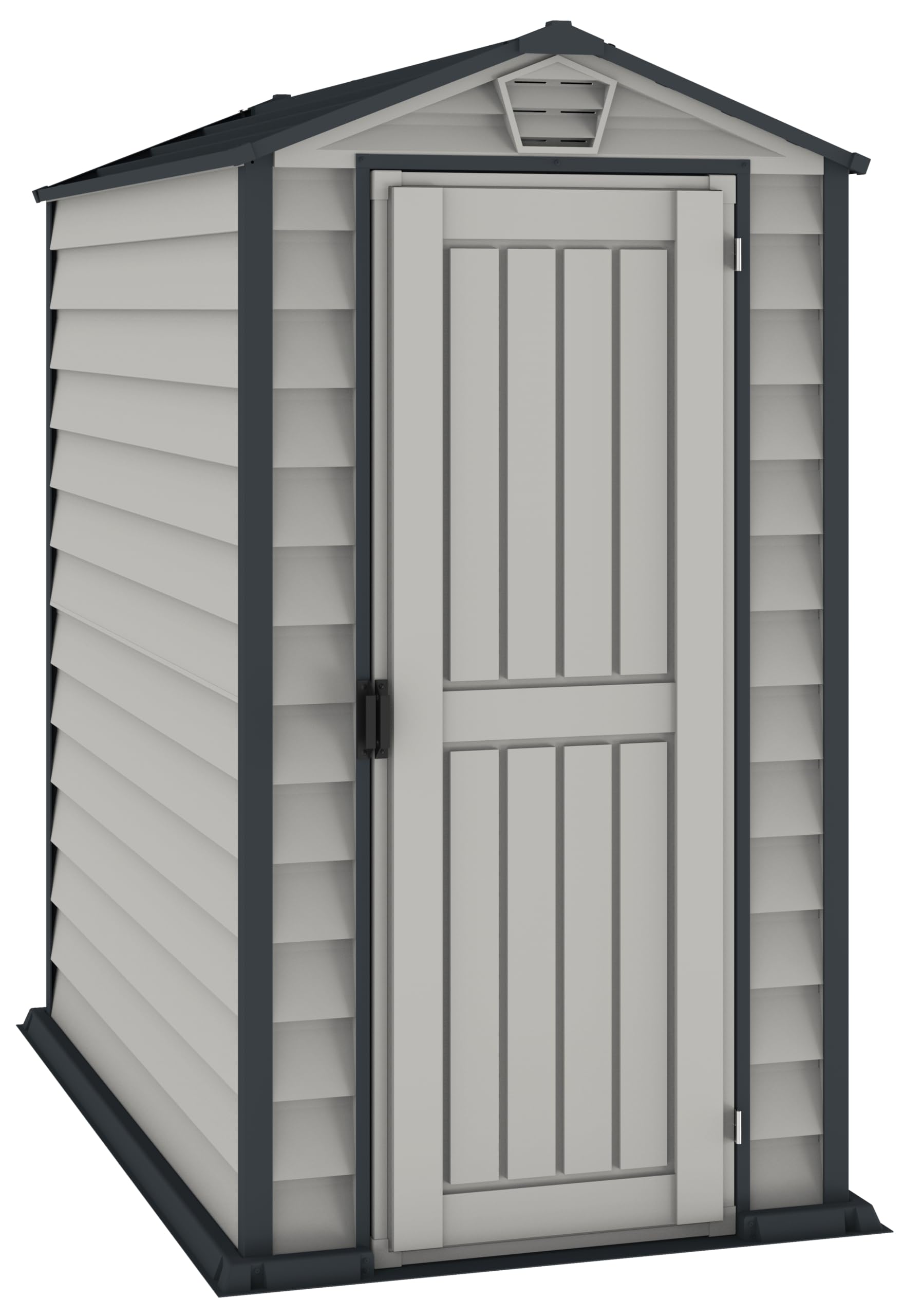 Duramax EverMore 5.7ft x 3.3ft Plastic Garden Storage Shed, Adobe & Grey, Fire Retardant & All-Weather Outdoor Storage Solution, Includes Plastic Floor, Strong Structure & Maintenance-Free Vinyl Shed