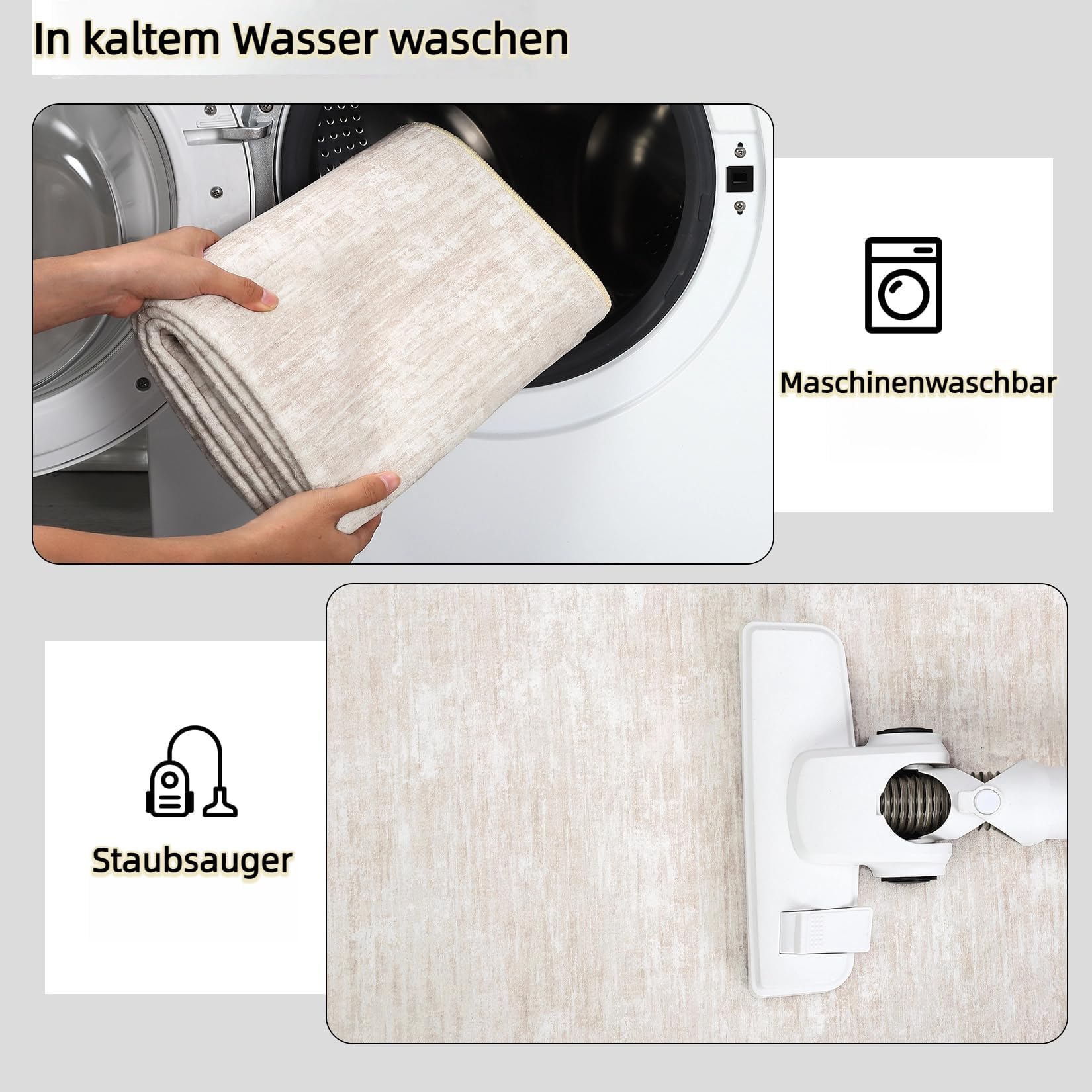 Teppich Wohnzimmer 160x230 cm Modernes Uni-Design Kurzflor Beige | Moderner Einfarbiger Teppich für Schlafzimmer Esszimmer Büro Waschbar Faltbarer Rutschfest