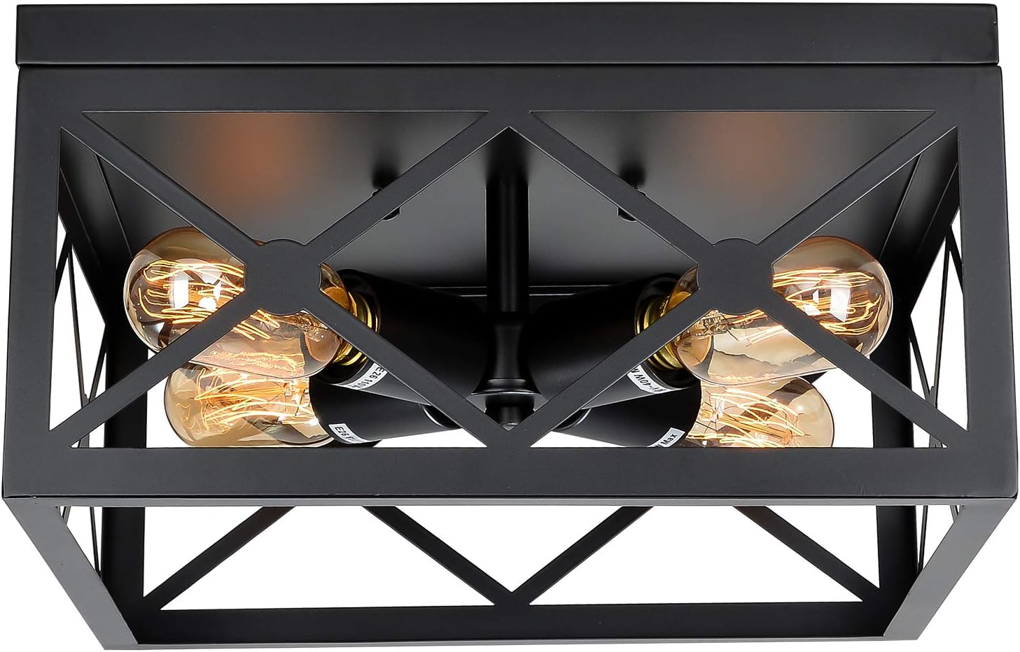 Buy 1 get 1 🔥 Eyassi Farmhouse Flush Mount Ceiling Light, Industrial 4-Light Farmhouse Light Fixtures, Vintage Black Metal Cage E26 Close to Ceiling Light Fixtures for Kitchen Island Living Room Bedroom Entryway