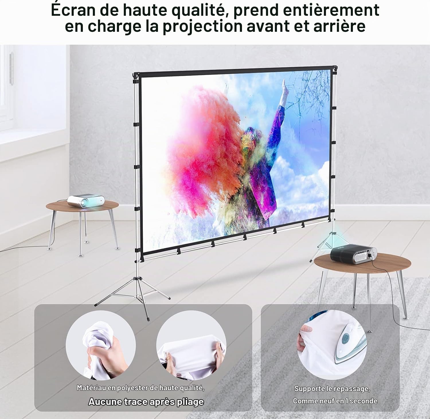 Vamvo Écrans de Projection - 120 Pouces - Support pliable, Écran portable, un choix idéal pour regarder des films de cinéma à la maison, au camping en plein air et d'autres activités de loisirs encore