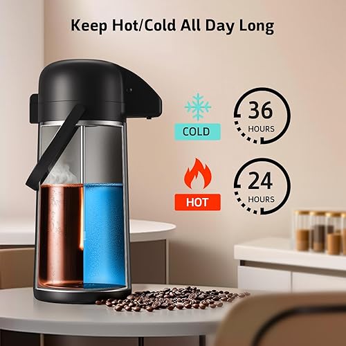 Miniatura 5 de Airpot - Jarra de café para mantener el calor, dispensador de café grande de 85 onzas2.5 litros con bomba, urna térmica de acero inoxidable para
