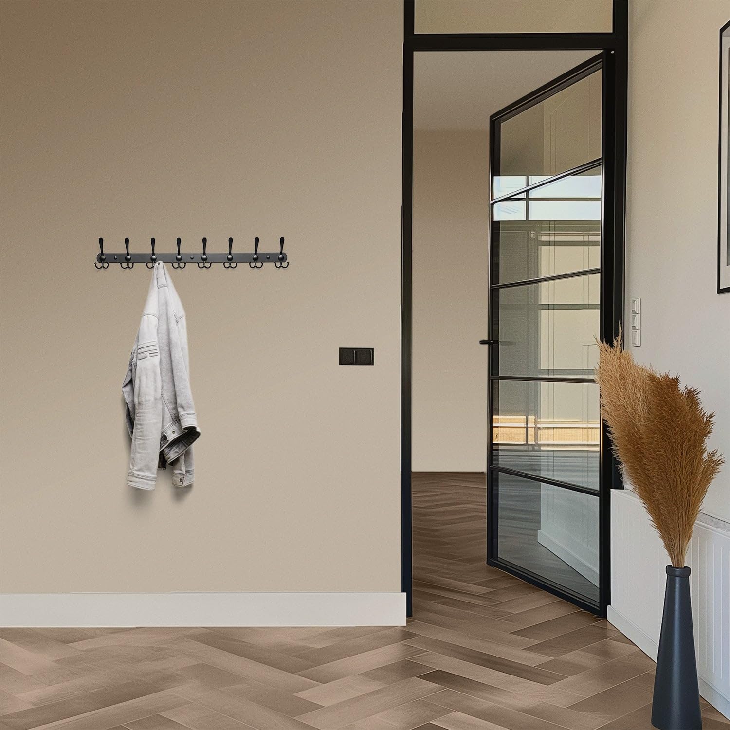 TOJ Living Appendiabiti da parete - 75CM - 24 ganci - Appendiabiti - Appendiabiti da parete - Appendiabiti a muro - Appendiabiti nero - Barra appendiabiti a parete - Gancio appendiabiti - Acciaio