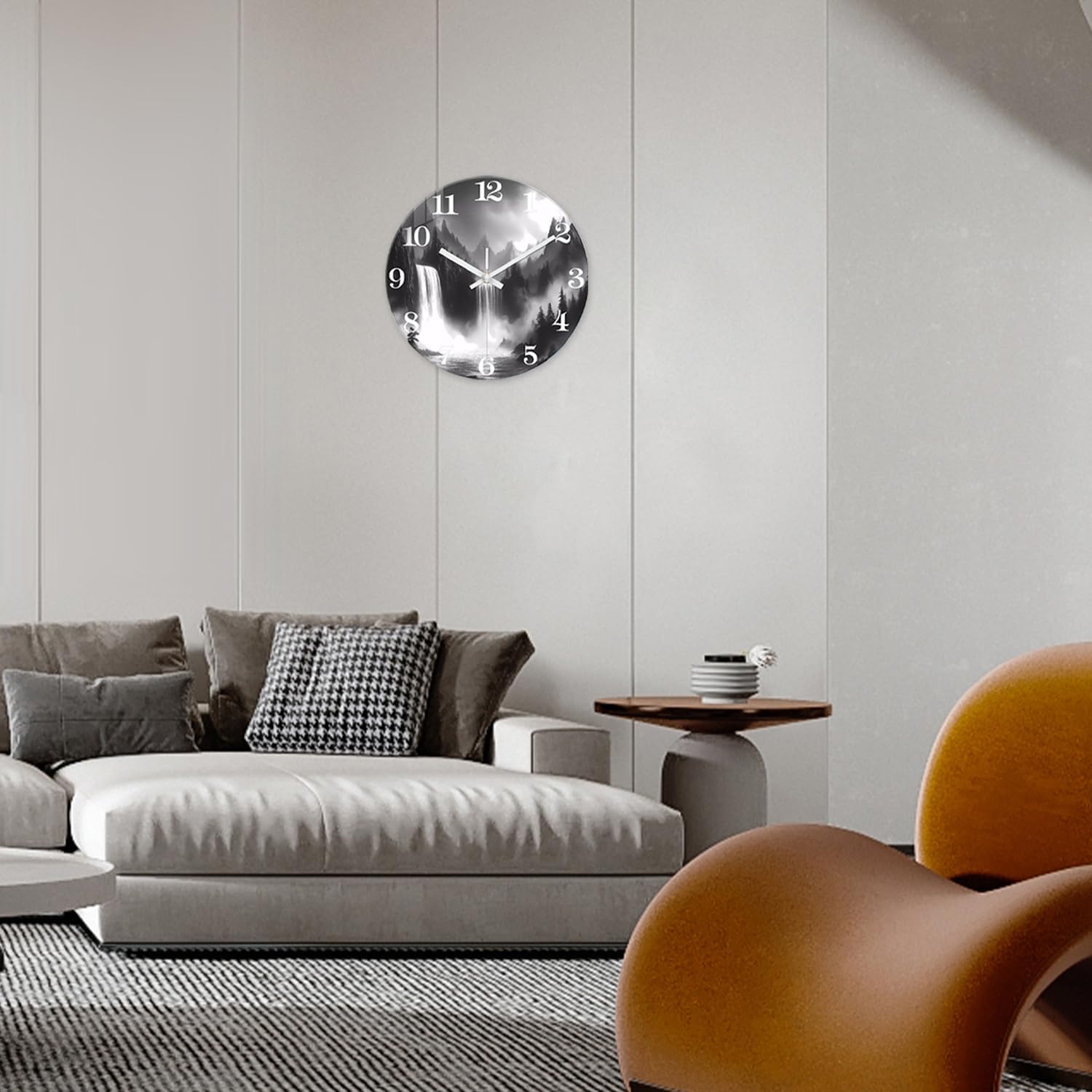 XNM Black and White Office Wall Clock Battery Operated 20 Inch Landscape Silent Clock for Wall Round Glass Large Wall Clock Analog