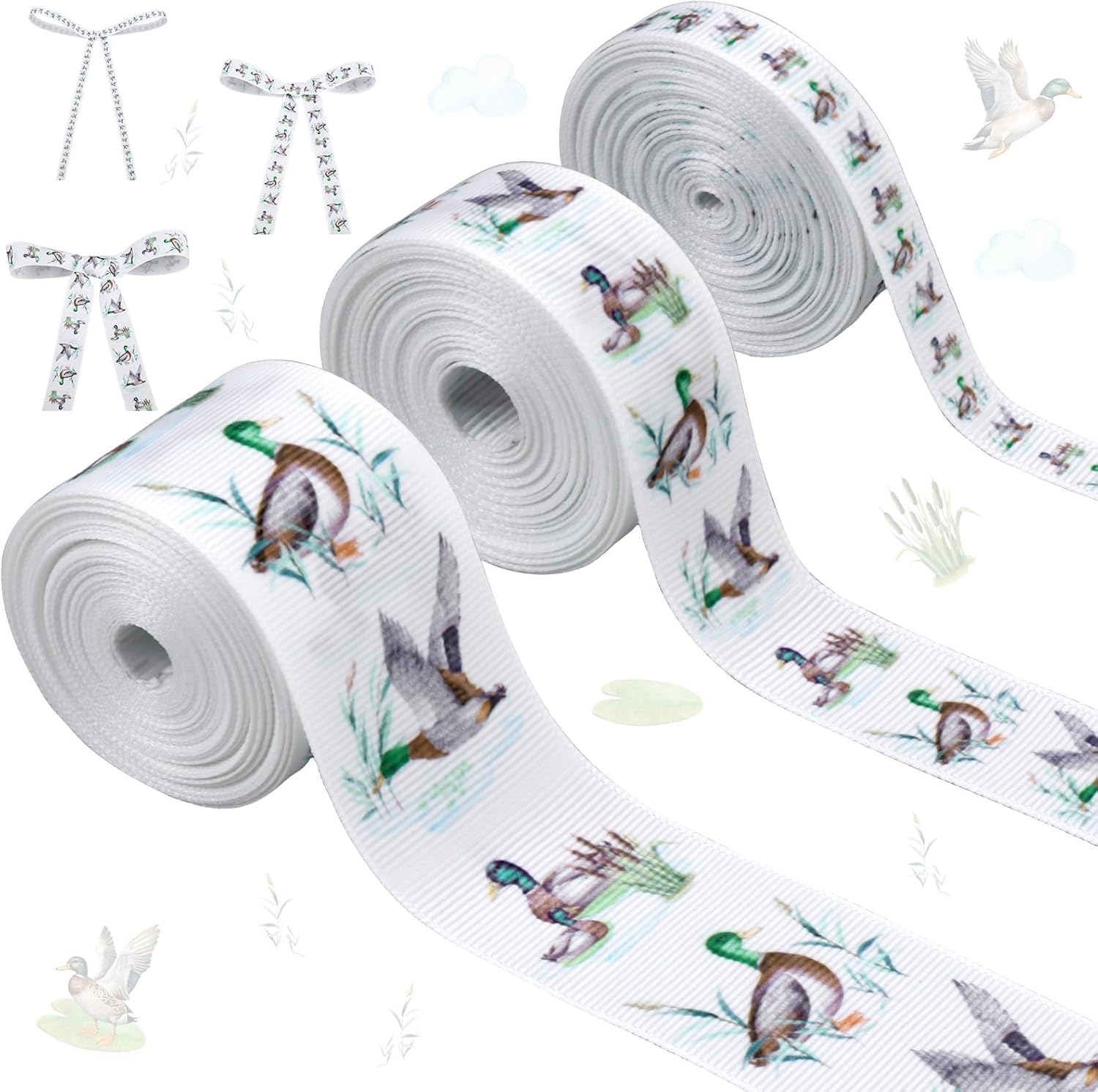 3 Rolls Blue White Flower Chinoiserie Ribbons Set, Watercolor Floral Grosgrain Ribbons 3/8 7/8 1.5 x 5 Yards Each, Blue Craft Ribbons for Gift Wrapping Bow Making Wreath Hair DIY Party Decor