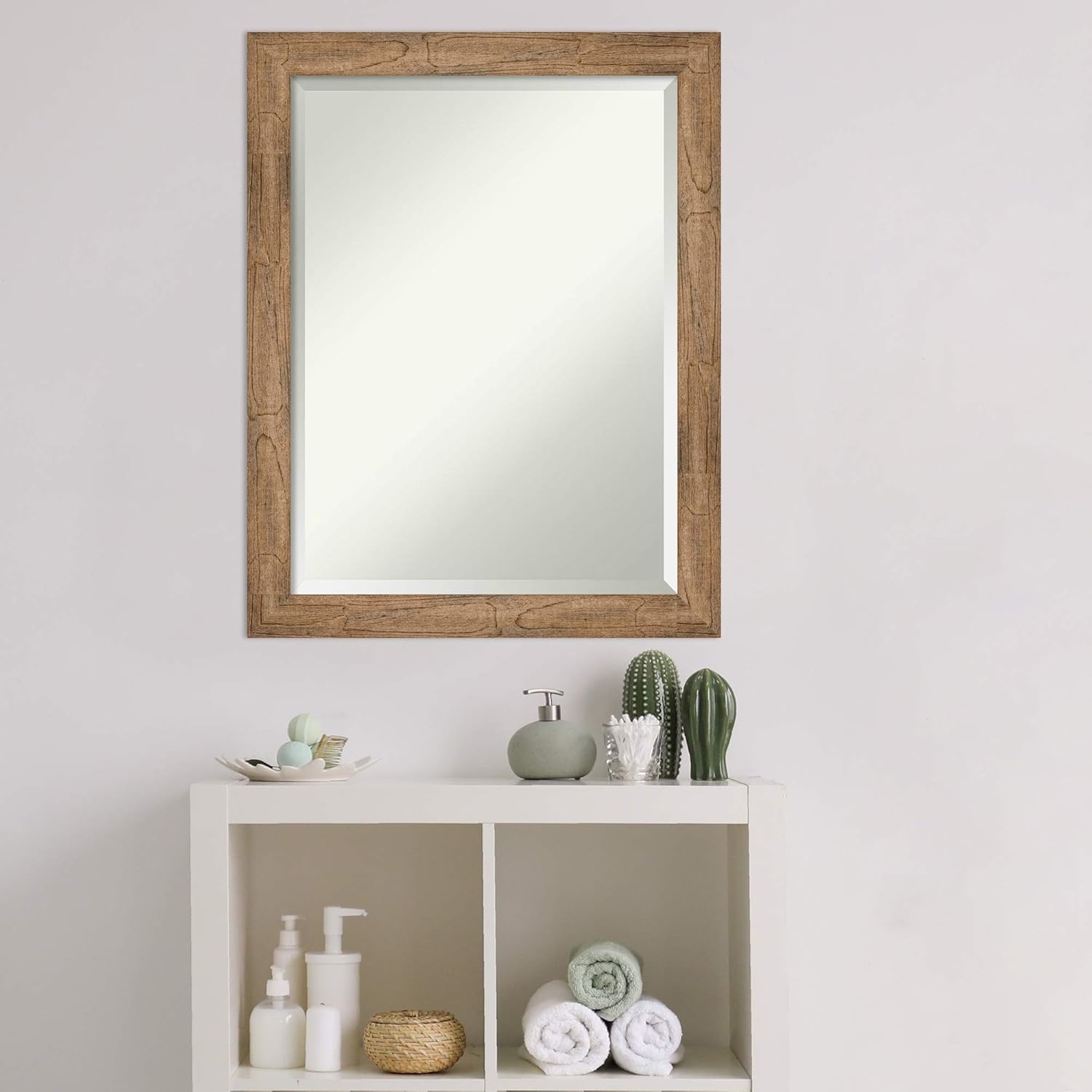 Amanti Art Bathroom Mirror for Over Sink, Vanity Mirror, Wood Frame, Hangs Horizonally and Vertically, Bathroom Wall Decor, Beveled Edge