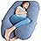 QUEEN ROSE Pregnancy Pillow, U Shaped Full Body Pillows for Sleeping Support, 55 Inch Maternity Pillow for Pregnant Women with Cooling Silky Cover, Blue
