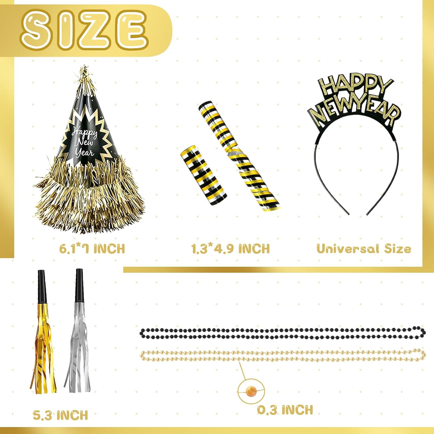 2026 New Year Eve Party Supplies 2026 Happy New Year Decorations Includes New Years Party Hats Beaded Necklace Headband Noise Maker Ribbon - Image 3