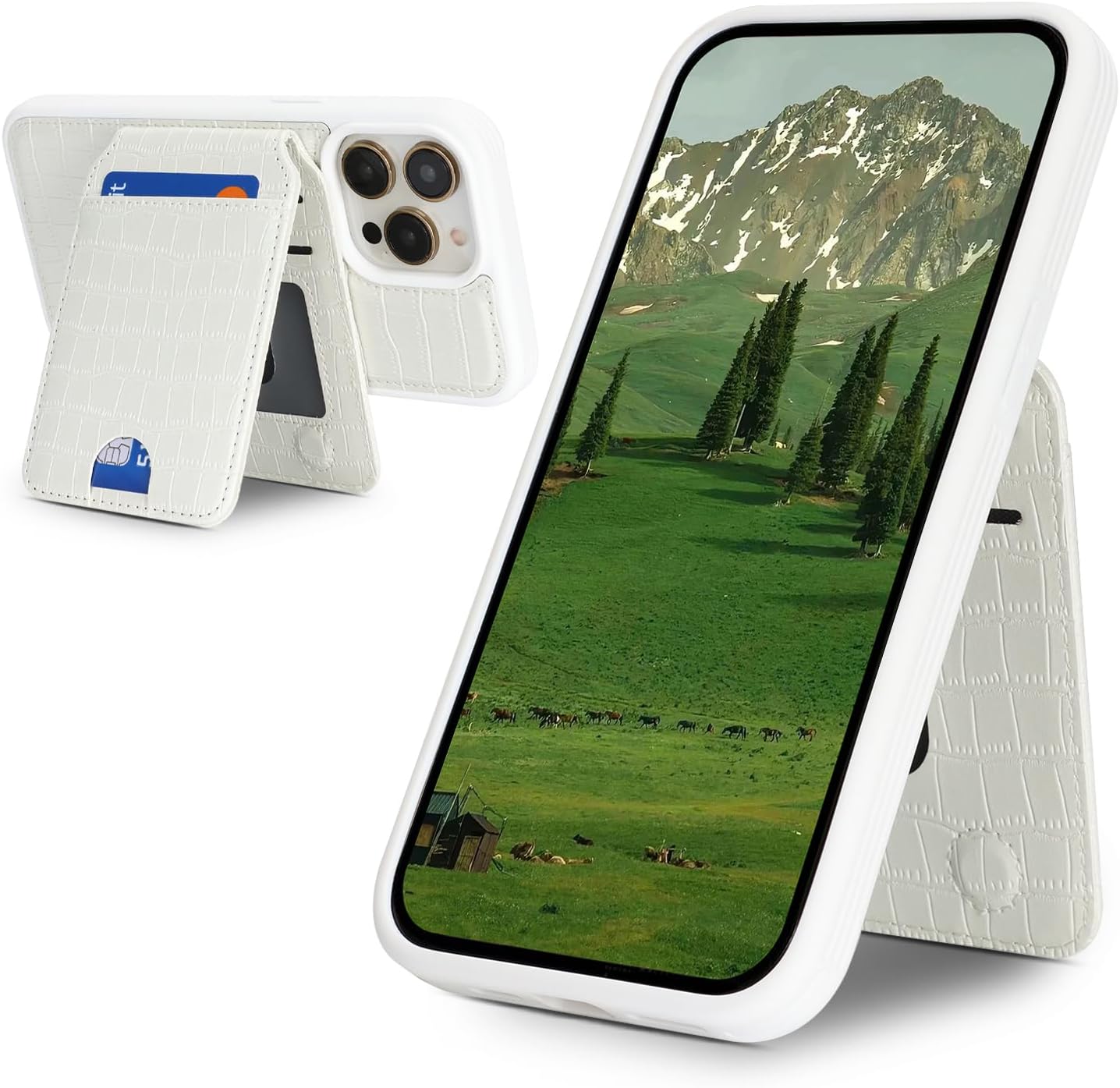 Ｈａｖａｙａ Luxury Wallet Case for iPhone 13 Pro Max & 12 Pro Max - Executive Faux Alligator Leather Cover, Detachable 2-in-1 Magnetic Design with Card Holder & Kickstand, Compatible with MagSafe - White