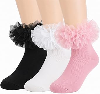 Grils Ruffle Socks Toddler Double Frilly Fluffy Princess Dress Cotton Sock Tutu Socks for Girls/Baby/Toddler