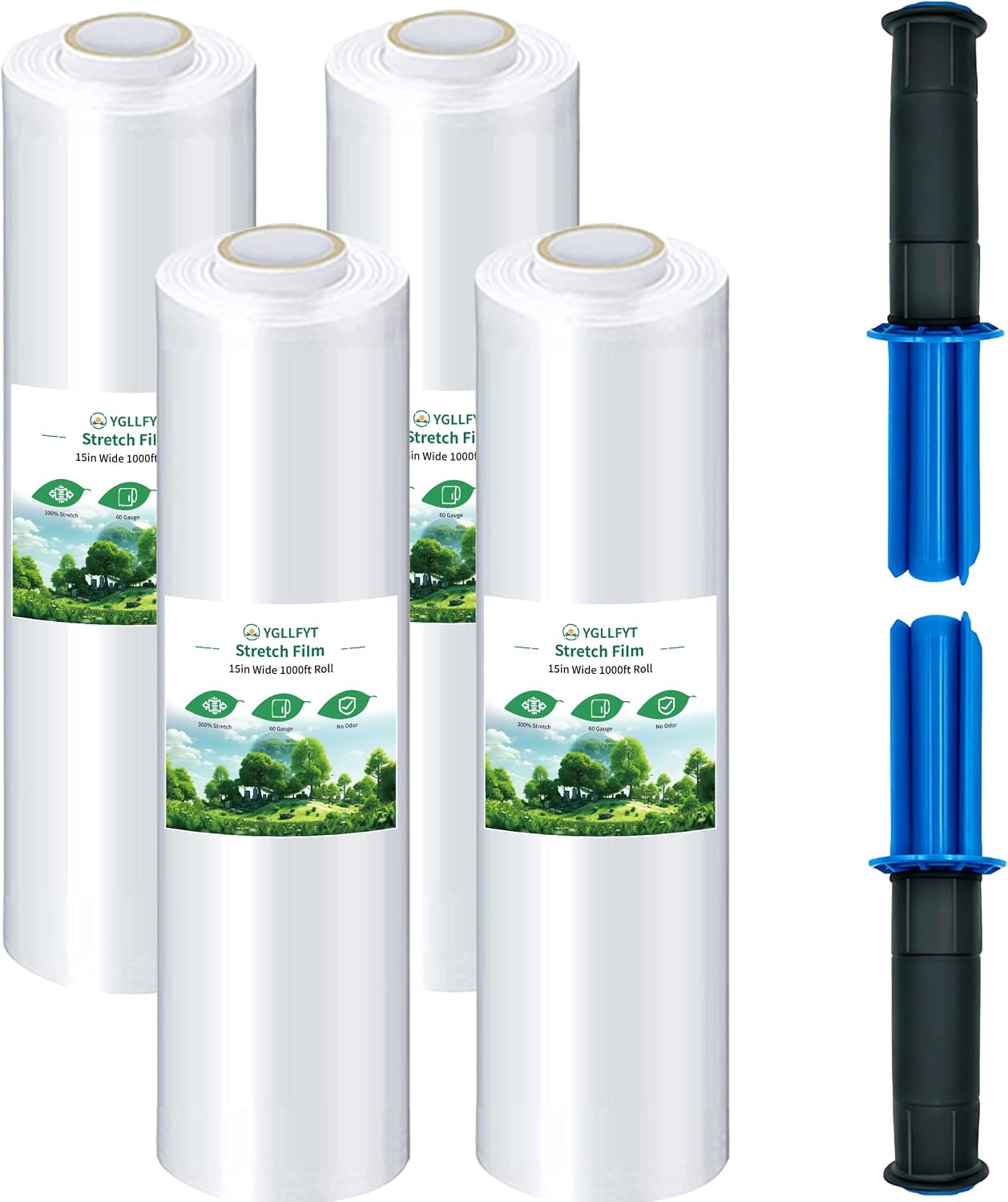 Stretch Film Roll - 1000 Ft 15 Inch Width, 60 Gauge Thickness, 2 Pack - Heavy Duty Plastic Wrap for Moving and Packaging