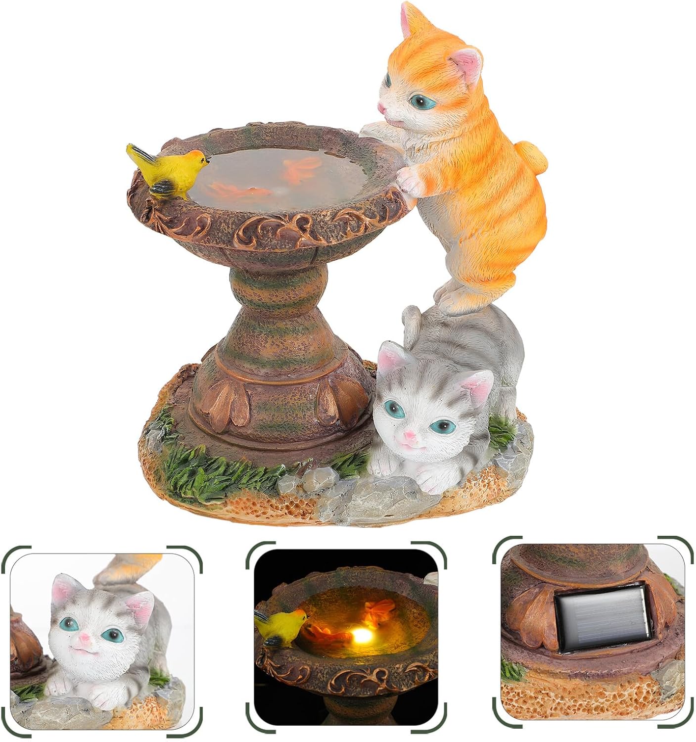 BESTonZON Adorable Resin Solar Cat Night Light for Outdoor Yard Garden Patio Decor Waterproof Landscape Figurine Solar-Powered Decorative Night Lamp