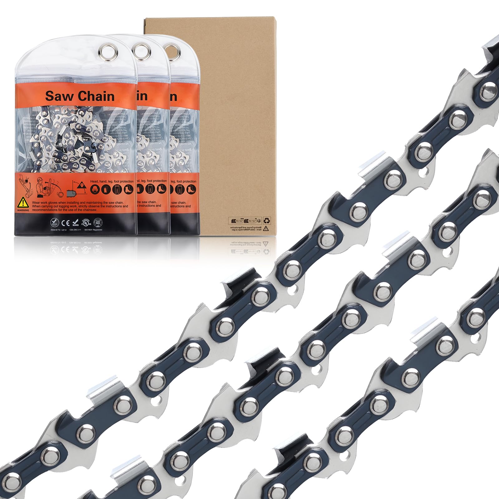 Hipa 3 PACK 8 Inch Chainsaw Chain 3/8" LP Pitch .043" Gauge 33 Drive Links Compatible with Ryobi P4360 RY43160 P4361 Wo-rx WG349 WG349.9 Oregon R33