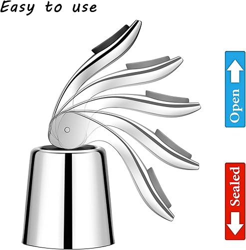 Miniatura 5 de Tapón de vino  Tapón de botella de vino de acero inoxidable con sello de silicona, conservador de bebidas reutilizable, conservador de frescura,