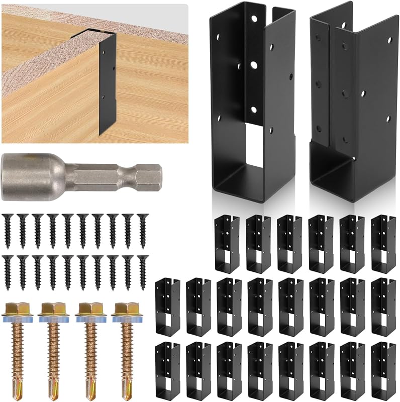 24 piezas de perchas para vigas ocultas de 2 x 6, perchas para vigas ocultas negras de 2 x 6 con tornillos, perchas para vigas con recubrimiento en polvo de acero Q235B, aptas para vigas de 2 x 6 pulgadas, pasamanos, columpios, pasamanos, pérgola y cercas