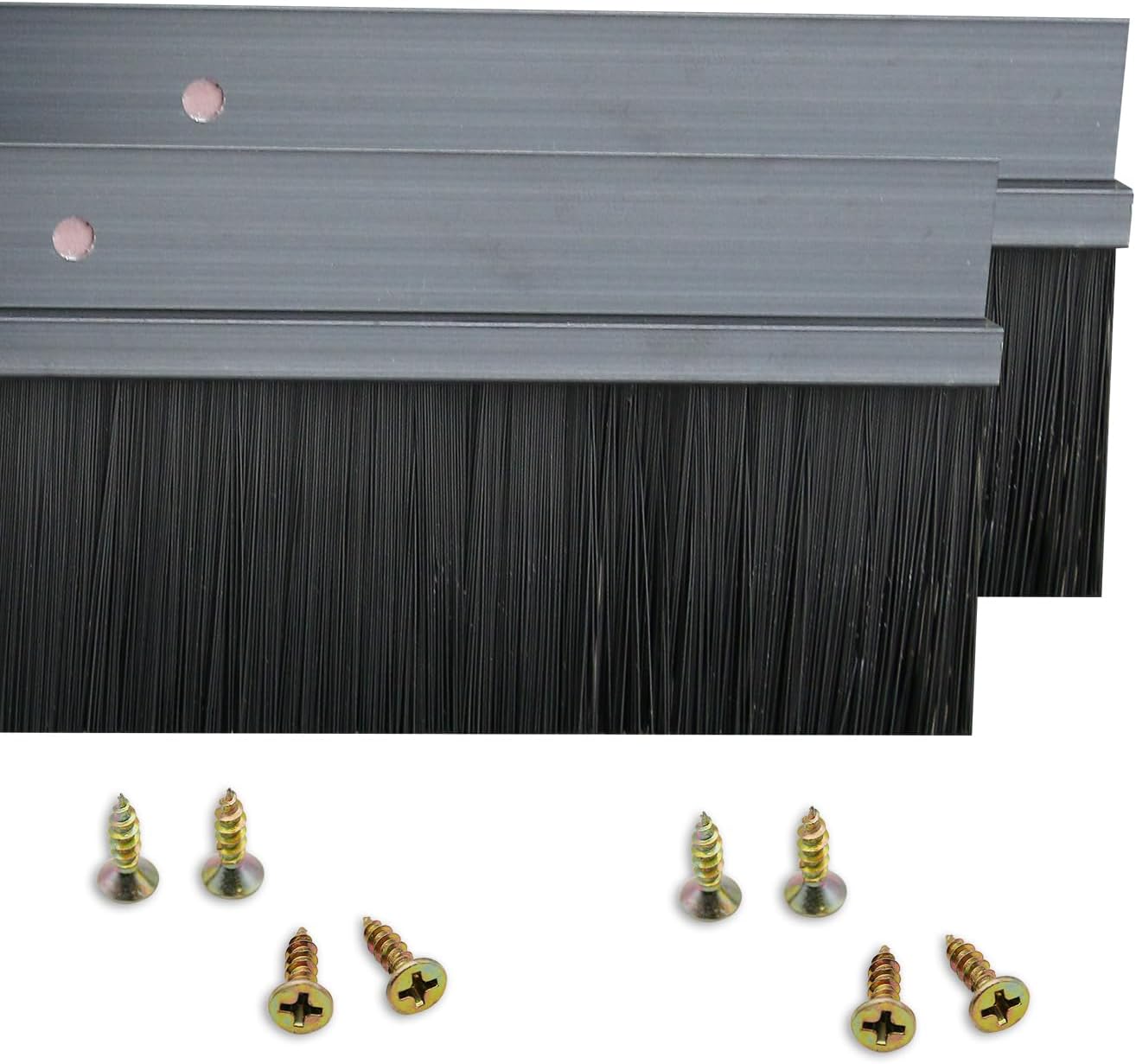 2 Pack Door Bottom Sweep, h-Shape Aluminum Alloy Holder Door Sweep for Bottom of Door with 3.2" Black Nylon Brush, 39.37"x4"(1000mmx102mm) 39.37"x3.2" Black