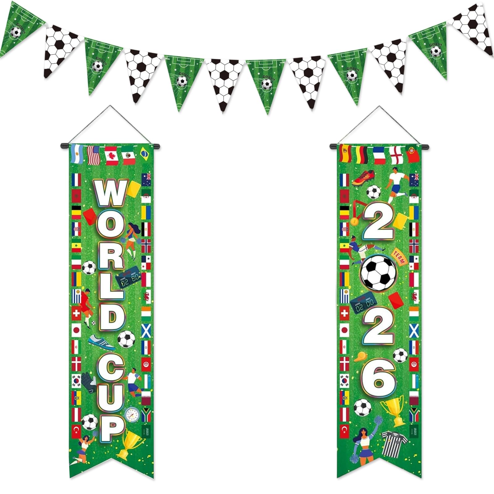 MLPKOI World Cup Football Decorations 2026 Door Banner, Soccer Theme Vertical Hanging Sign World Cup Merchandise Soccer Bunting for Porch Door Soccer Party, Sports Events, Bar, Street, Home Decoration