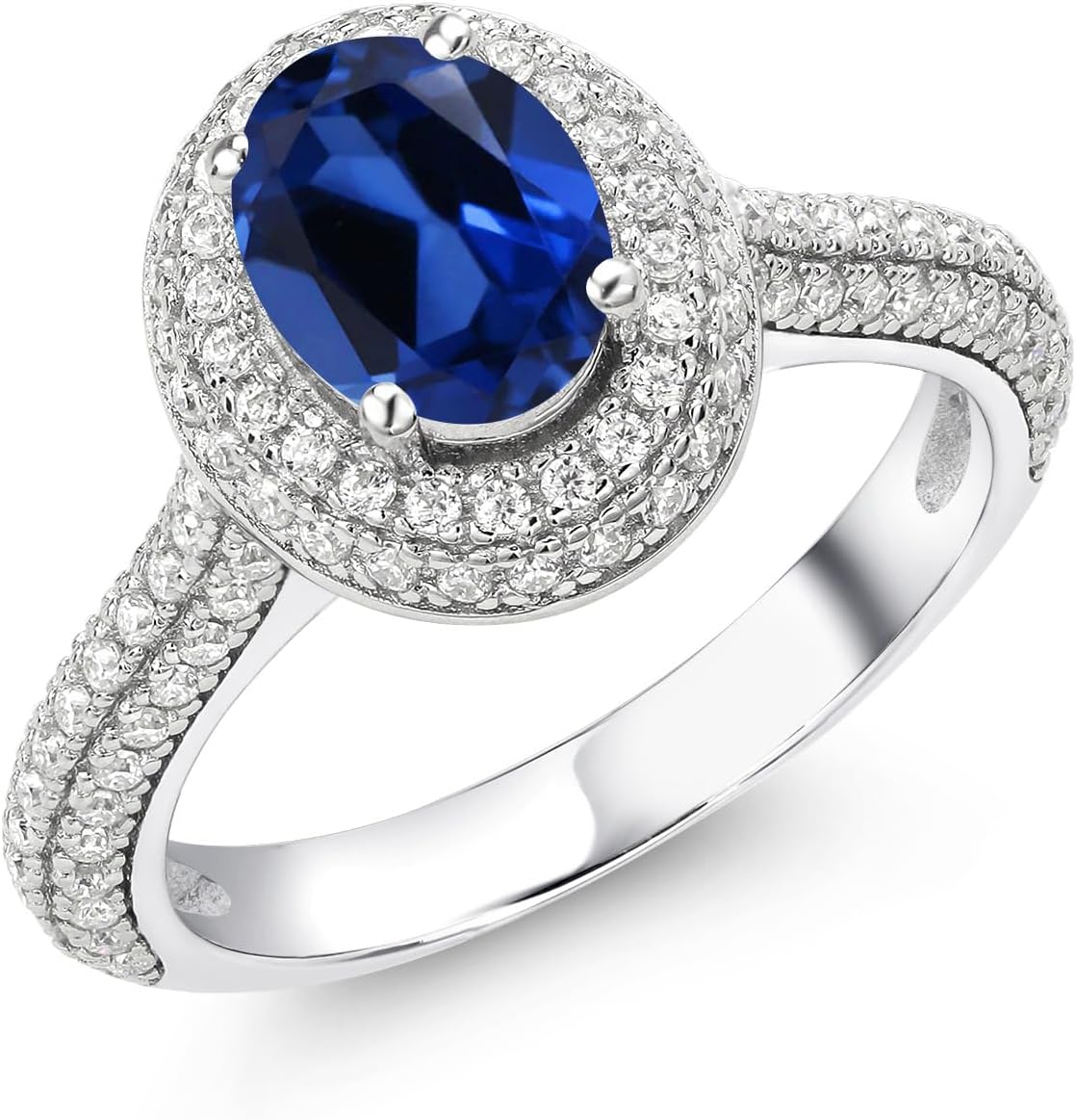 Gem Stone King 8X6MM Oval Gemstone Birthstone and White Moissanite Halo Engagement Ring | 925 Sterling Silver | Wedding Anniversary Promise Ring For Women | Available In Size 5, 6, 7, 8, 9