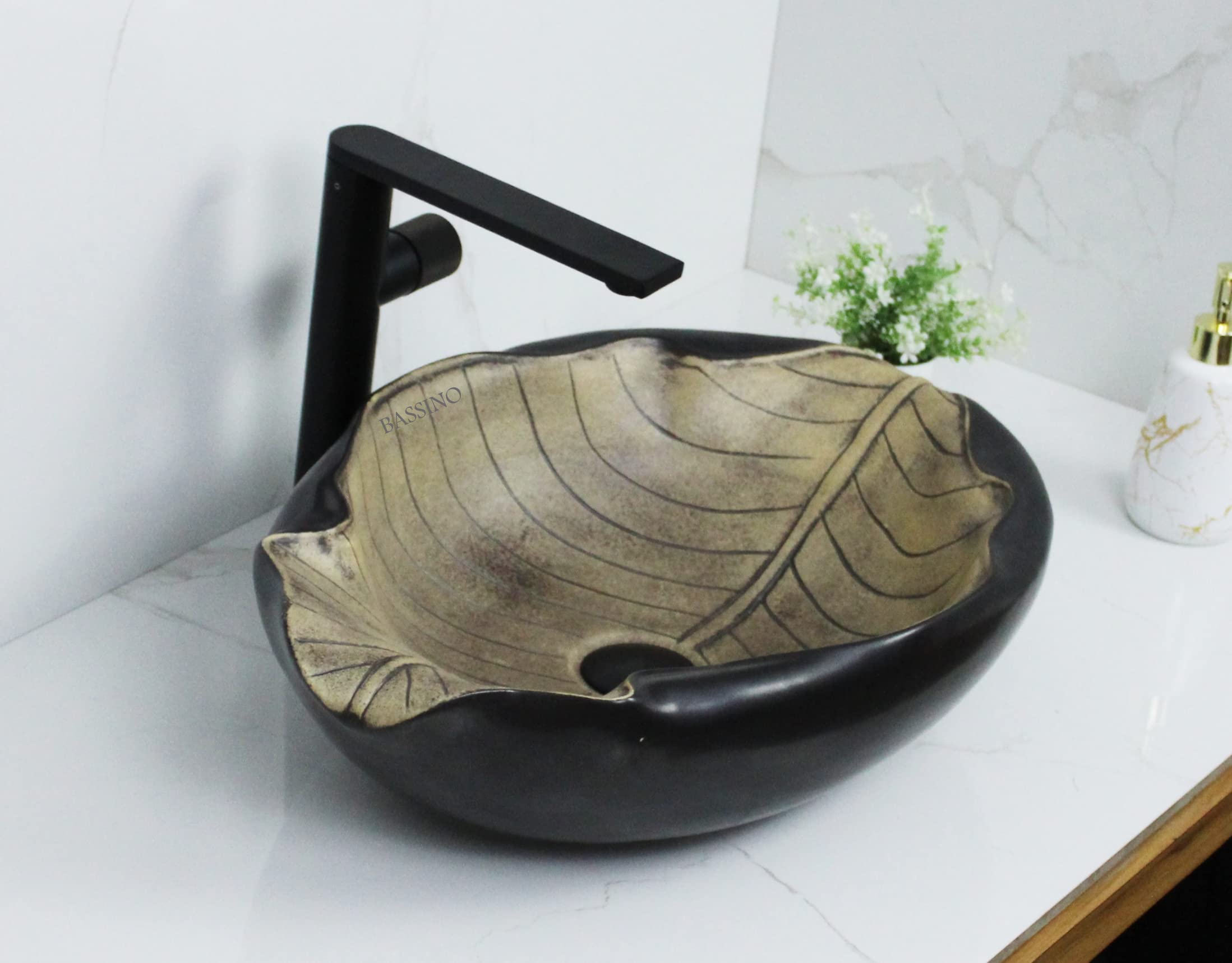 BASSINO Art Countertop, Tabletop Ceramic Bathroom Sink/Basin-Leaf Shaped Basin,Matt Finish (570x390x150mm) BTT-1109 (B0B773881L) Amazon Price History, Amazon Price Tracker