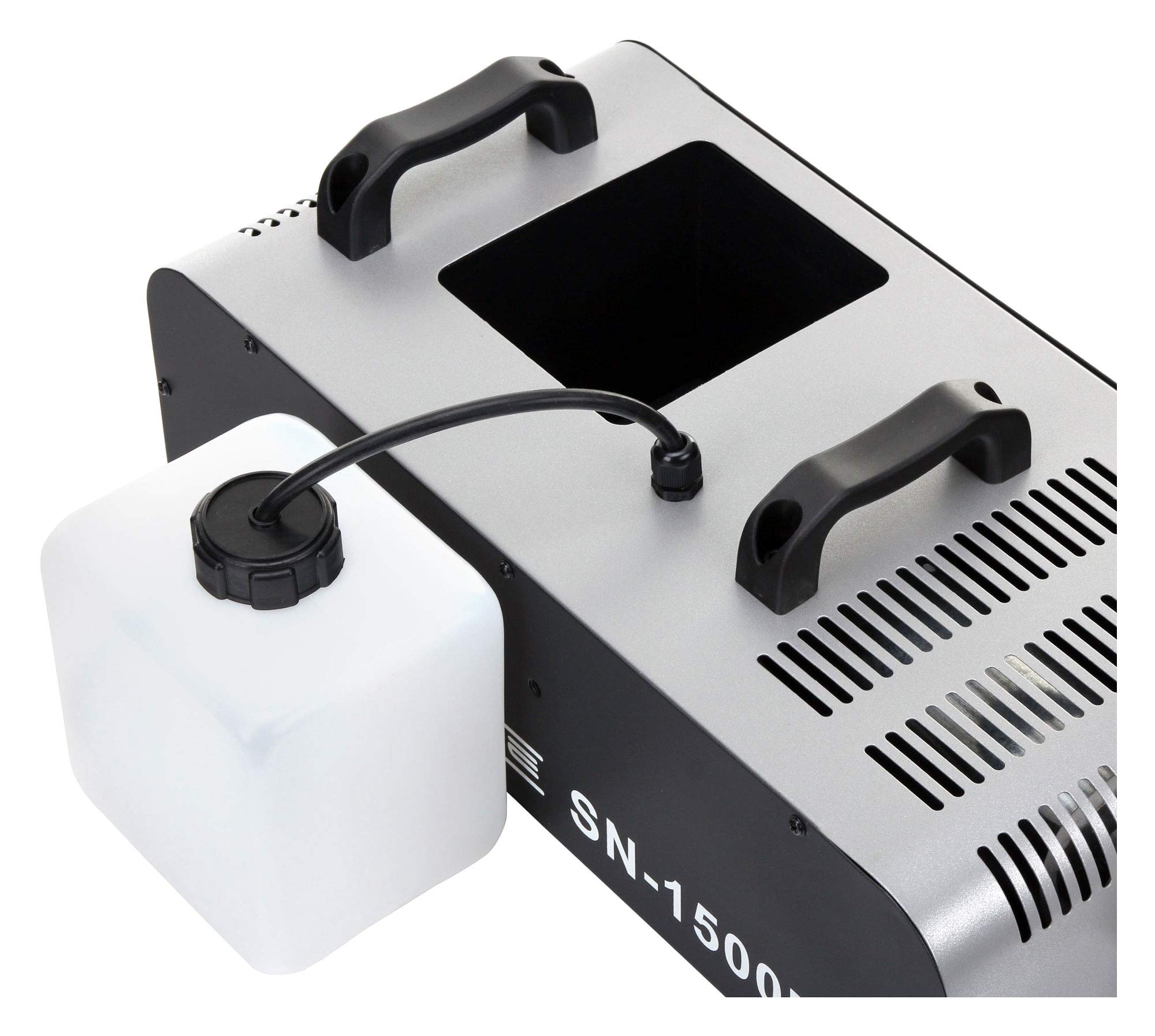 Showlite SN-1500D DMX Nebelmaschine mit Timer und Fernbedienung (1500W, 560m³ Nebelausstoß/min, 12 Min. Aufwärmzeit) silber