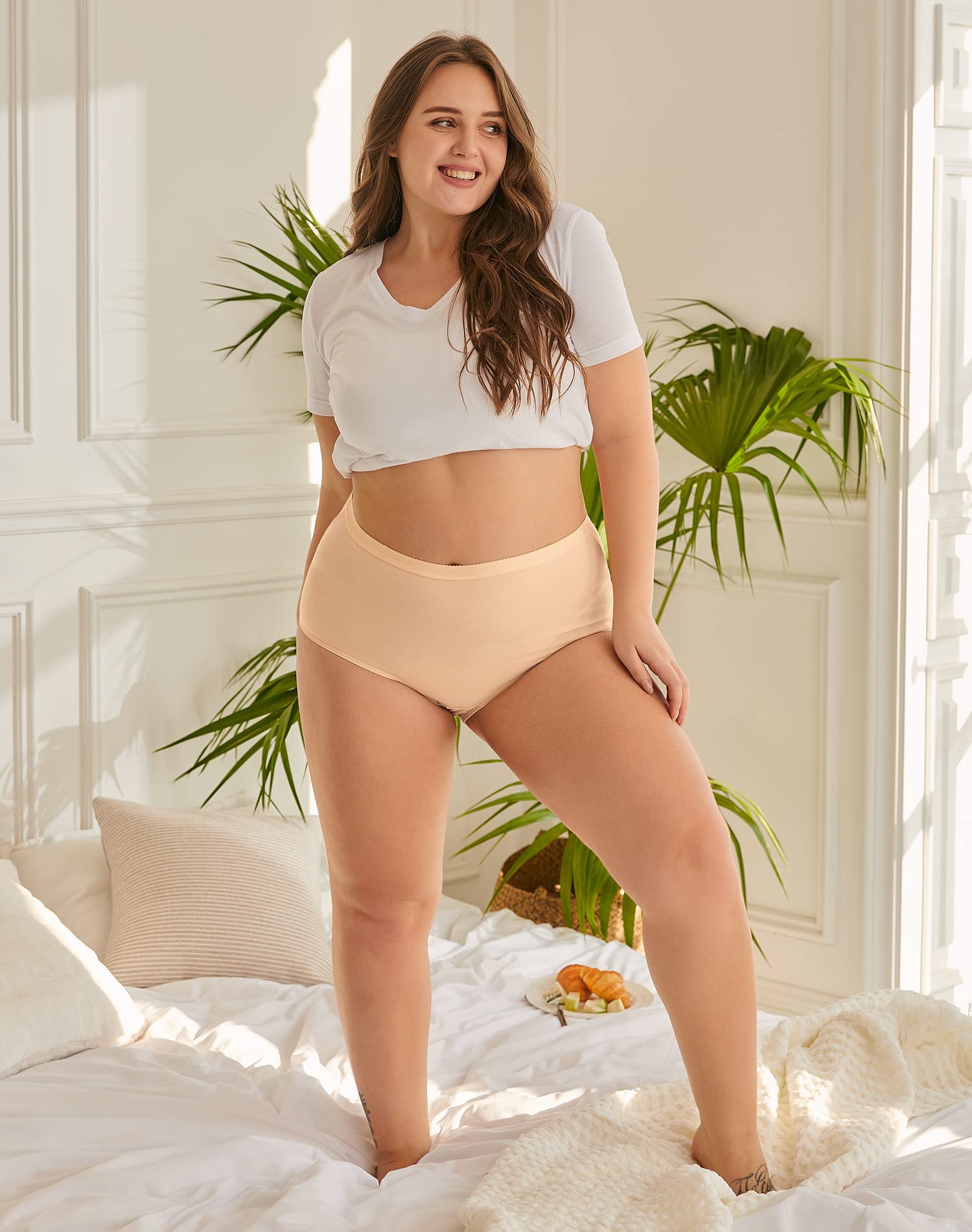INNERSY Mutande Donna Cotone Taglie Forti Slip Vita Alta Mutandine Culotte 40-62 (M-5XL) Pacco da 5