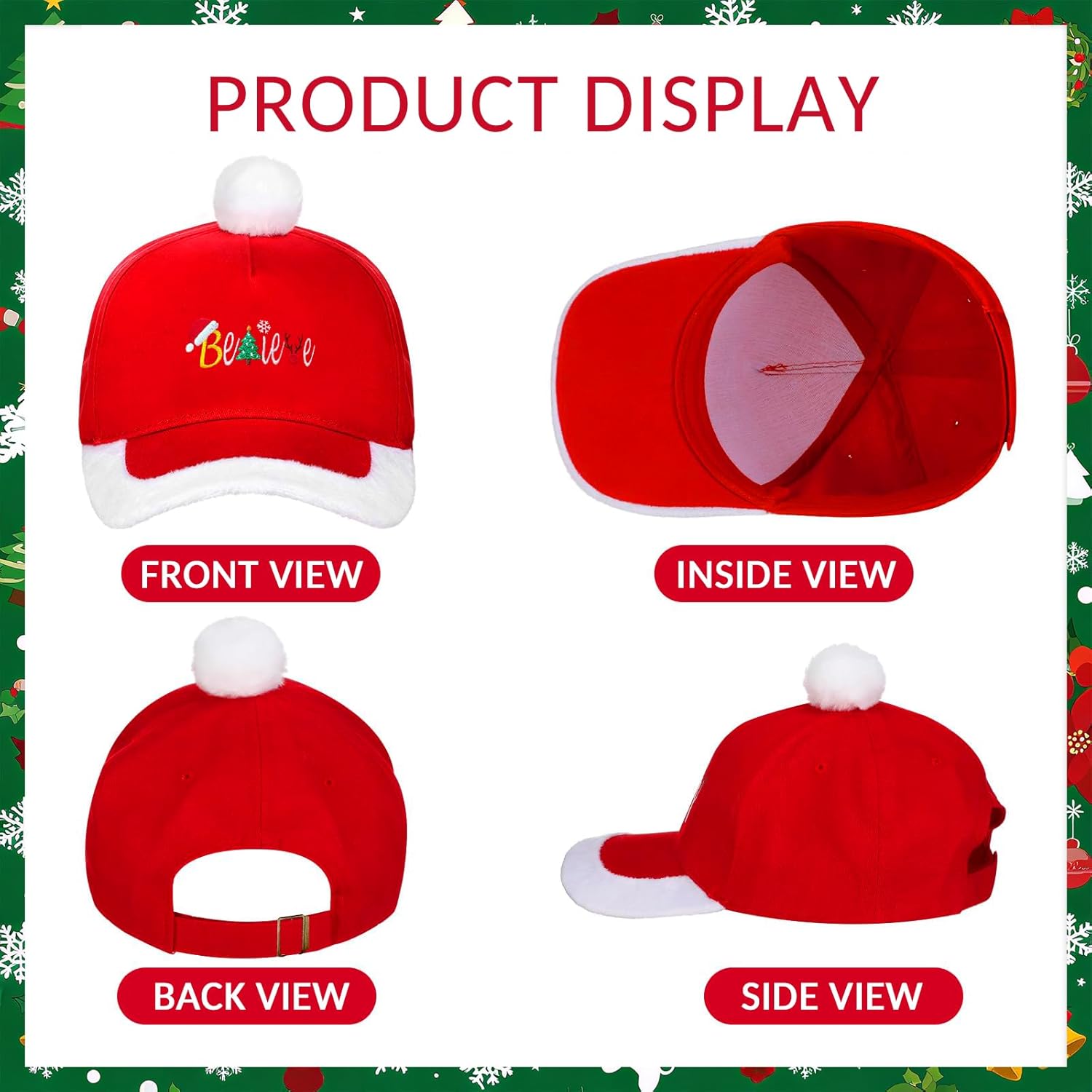 Unisex Red Christmas Baseball Cap Adjustable Cotton Plush Top Hat for Adults & Kids - Image 3