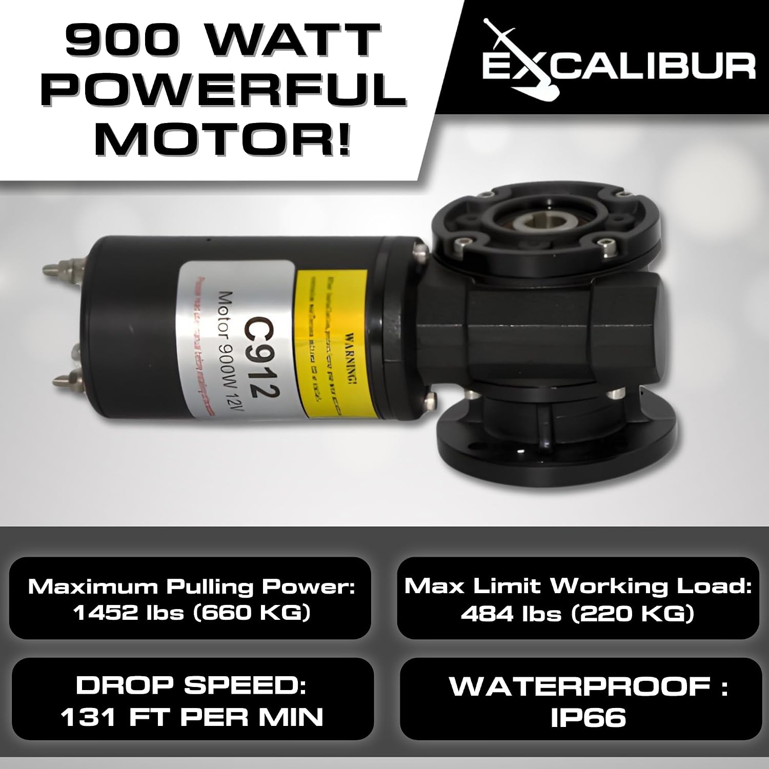 Excalibur Vertical or Horizontal Windlass Anchor Systems - 600W-900W, 12V DC, 992-1452 lbs Pulling Power, 316 Stainless Steel Housing, Chain 1/4 Inch HT G4 and Rope 1/2 Inch, for Boats Up to 40 FT