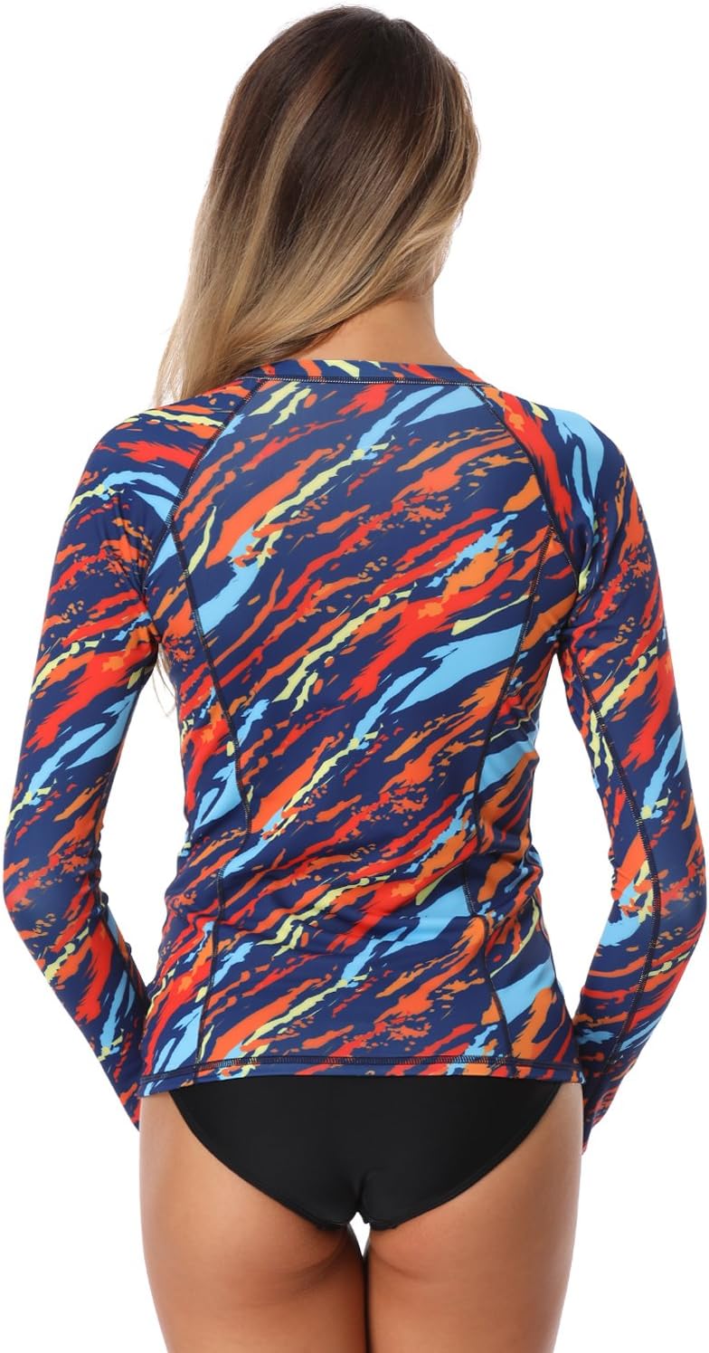 AXESEA Women Long Sleeve Rash Guard UPF 50+ UV Sun Protection Zip Front Swimsuit Shirt Printed Surfing Shirt Top - Image 5