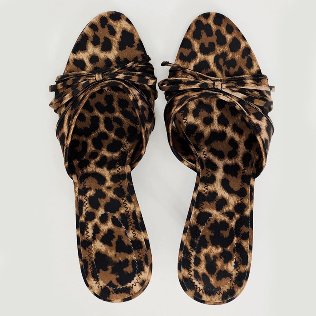 MRKEWUNEY Womens Kitten Heels Bow Mesh Sandals Round Open Toe Slip On Low Slide Heeled Sandals for Daily Party Wedding Dress Shoes Leopard Size 38 - Image 4